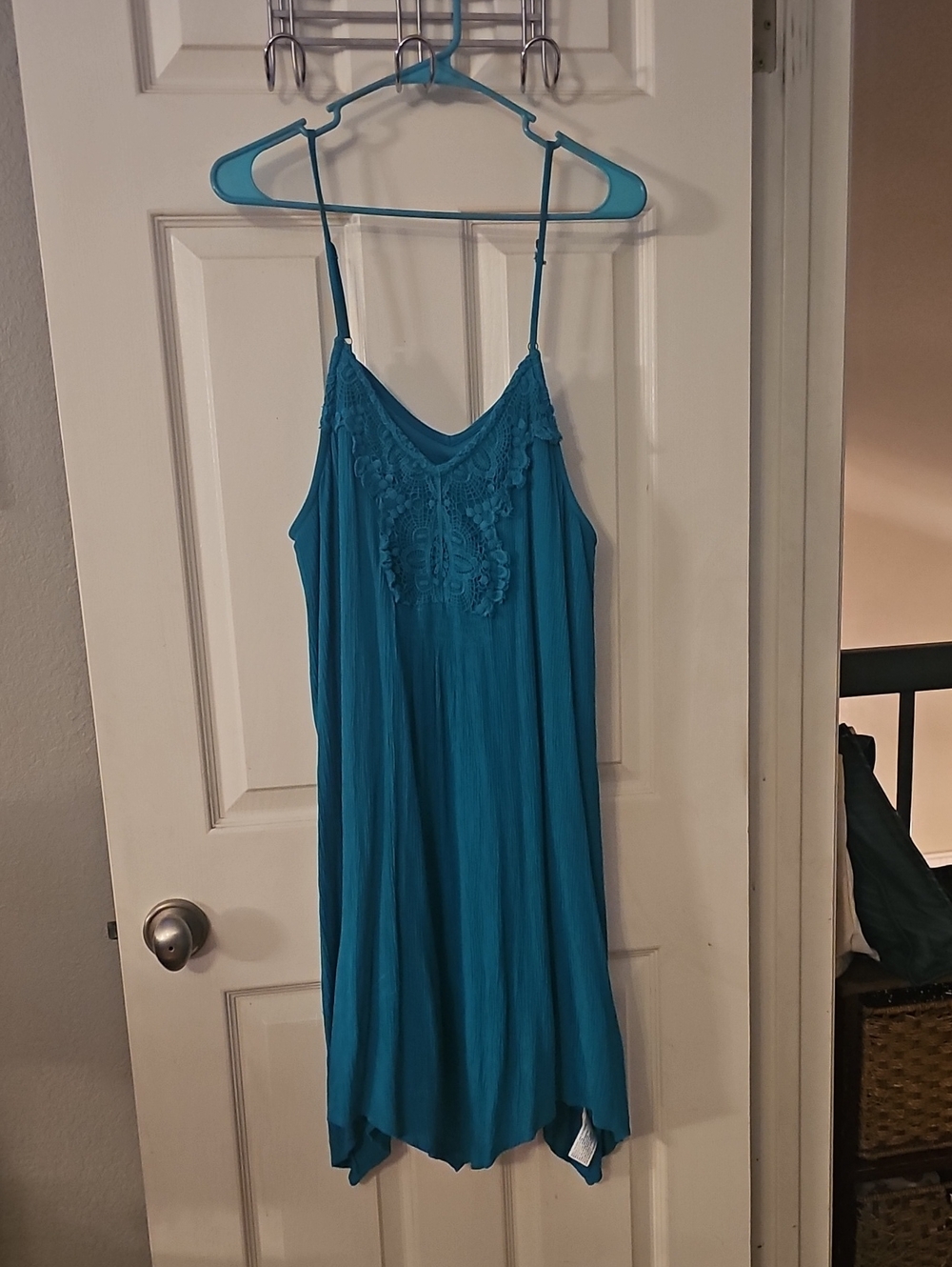 Xhilaration Teal Lace-Accent Mini Slip Dress